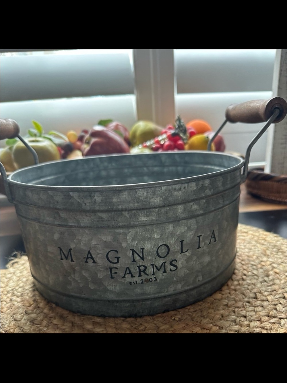 Magnolia Farms  2003 Galvanized Metal Basket Wood Handles -J Gaines